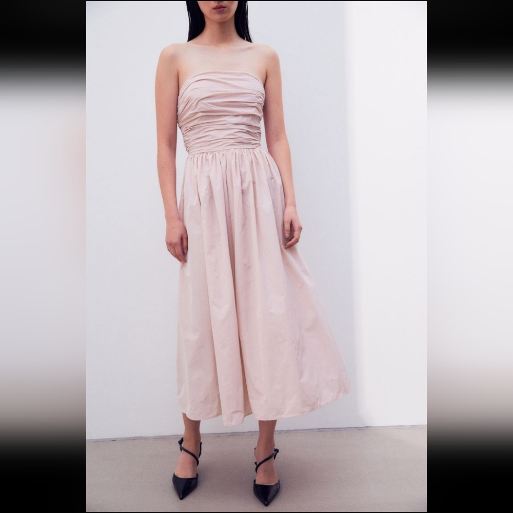 Blush Pink Midi Bandeau Dress